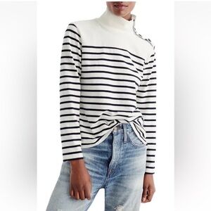 J. Crew Striped Button-Shoulder Mock Neck Top - Size XS
